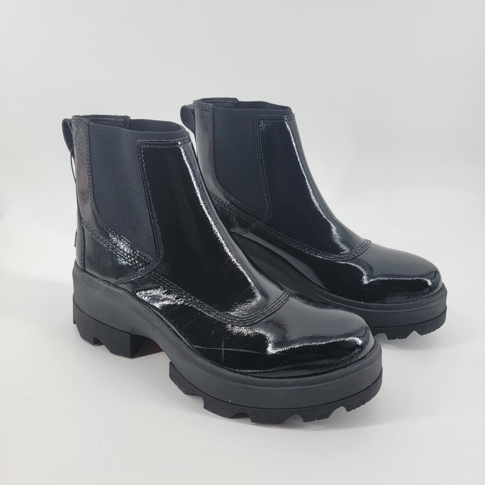 Sorel Joan FRWD Chelsea Boot Women 10 Black Patent Leather Waterproof Lug